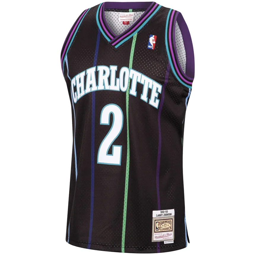 Men's Charlotte Hornets Larry Johnson Mitchell & Ness 1992-93 Hardwood Classics Reload 2.0 Swingman Jersey-Black