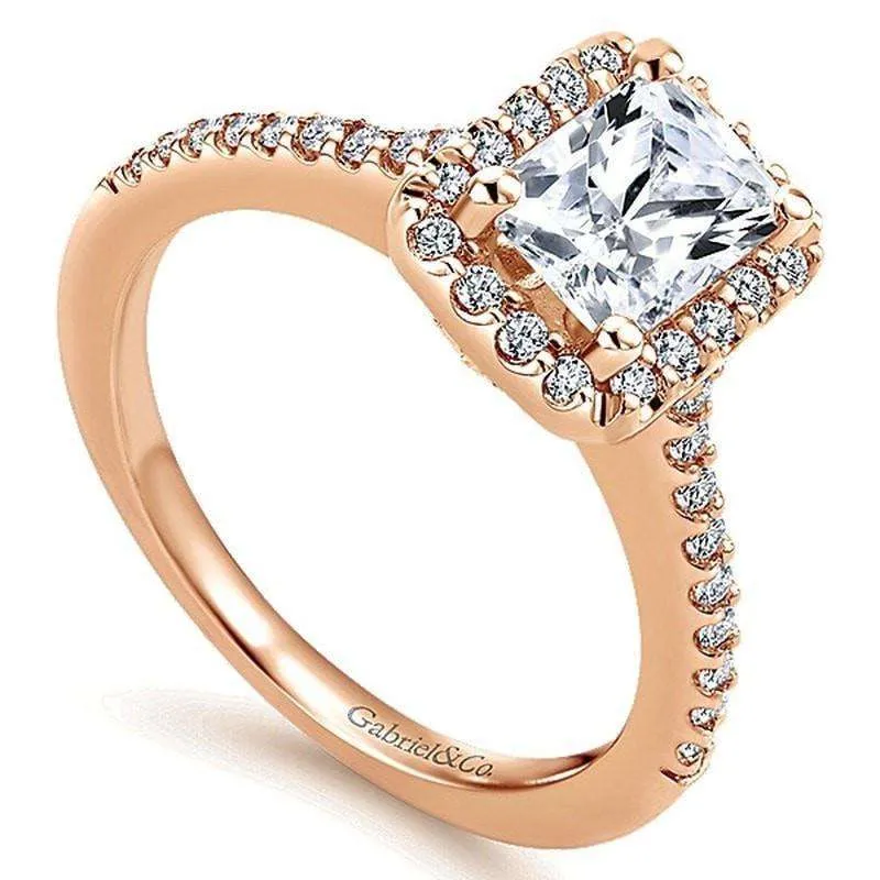 Mounting Only, 14k Rose Gold Emerald Cut Engagement Ring