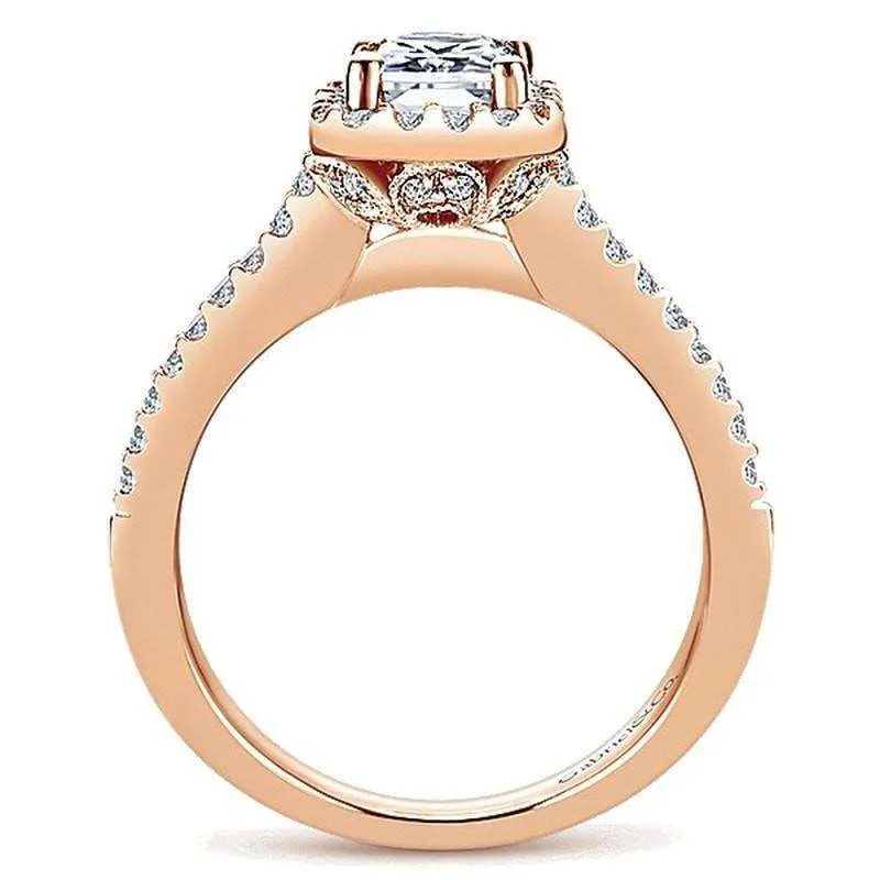 Mounting Only, 14k Rose Gold Emerald Cut Engagement Ring