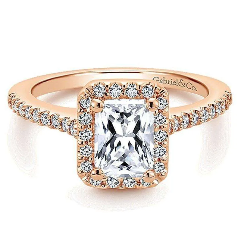 Mounting Only, 14k Rose Gold Emerald Cut Engagement Ring