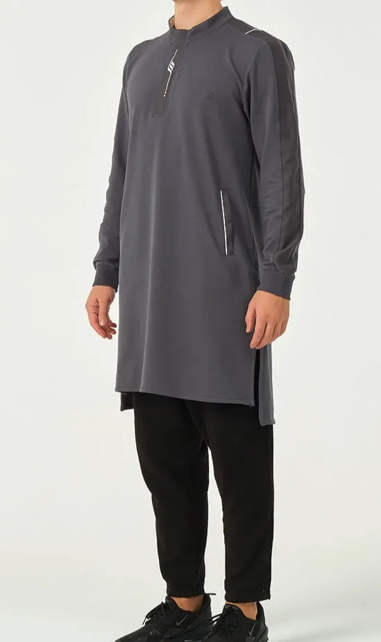 Muslim Men’s Short Jubba Kamisweat Subtil QL in Dark Grey and White