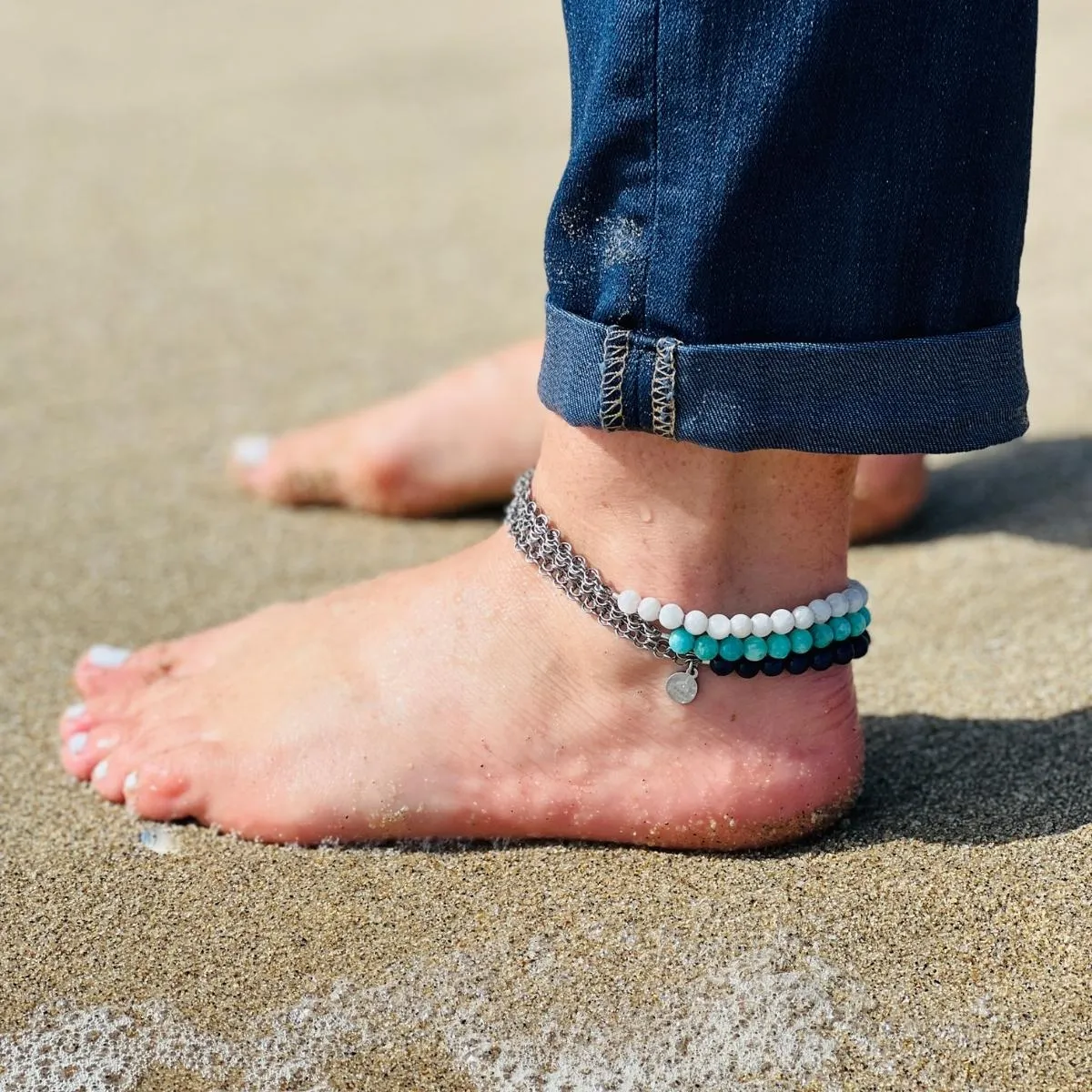 Neptunic SharkSuit Anklet with Moonstone - Sustainable Fashion for Ocean Lovers