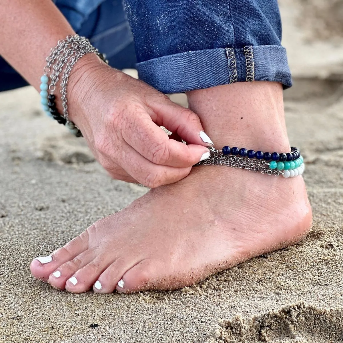 Neptunic SharkSuit Anklet with Moonstone - Sustainable Fashion for Ocean Lovers