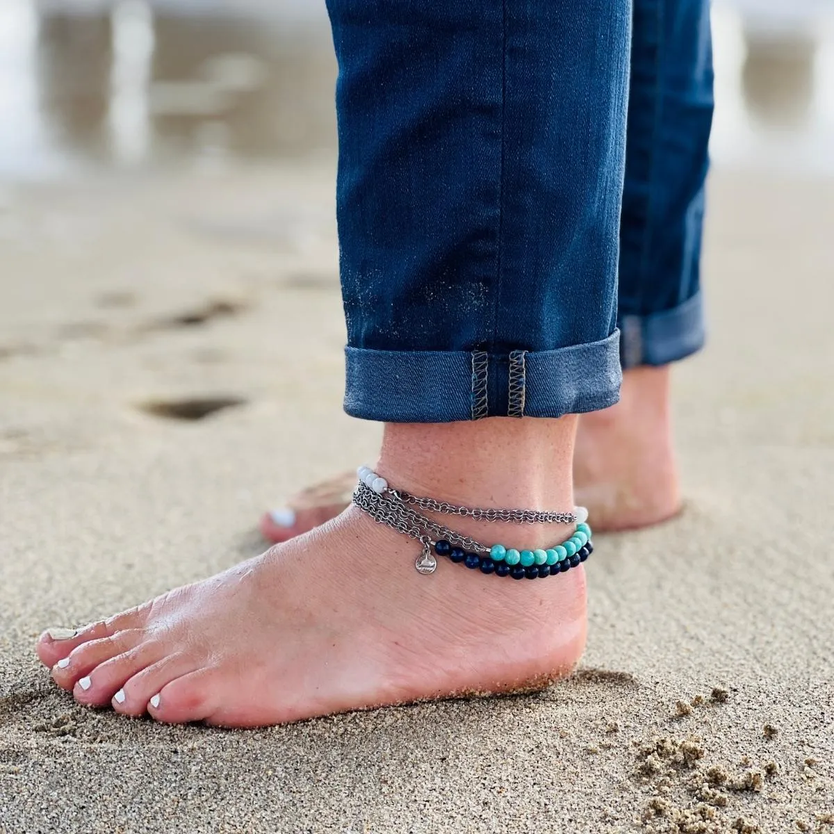 Neptunic SharkSuit Anklet with Moonstone - Sustainable Fashion for Ocean Lovers