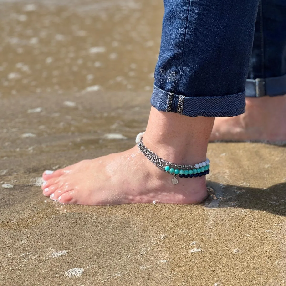 Neptunic SharkSuit Anklet with Moonstone - Sustainable Fashion for Ocean Lovers