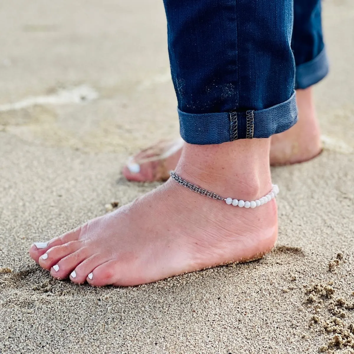 Neptunic SharkSuit Anklet with Moonstone - Sustainable Fashion for Ocean Lovers