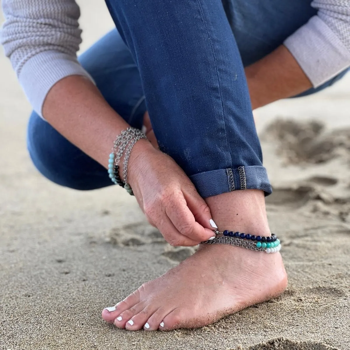 Neptunic SharkSuit Anklet with Moonstone - Sustainable Fashion for Ocean Lovers