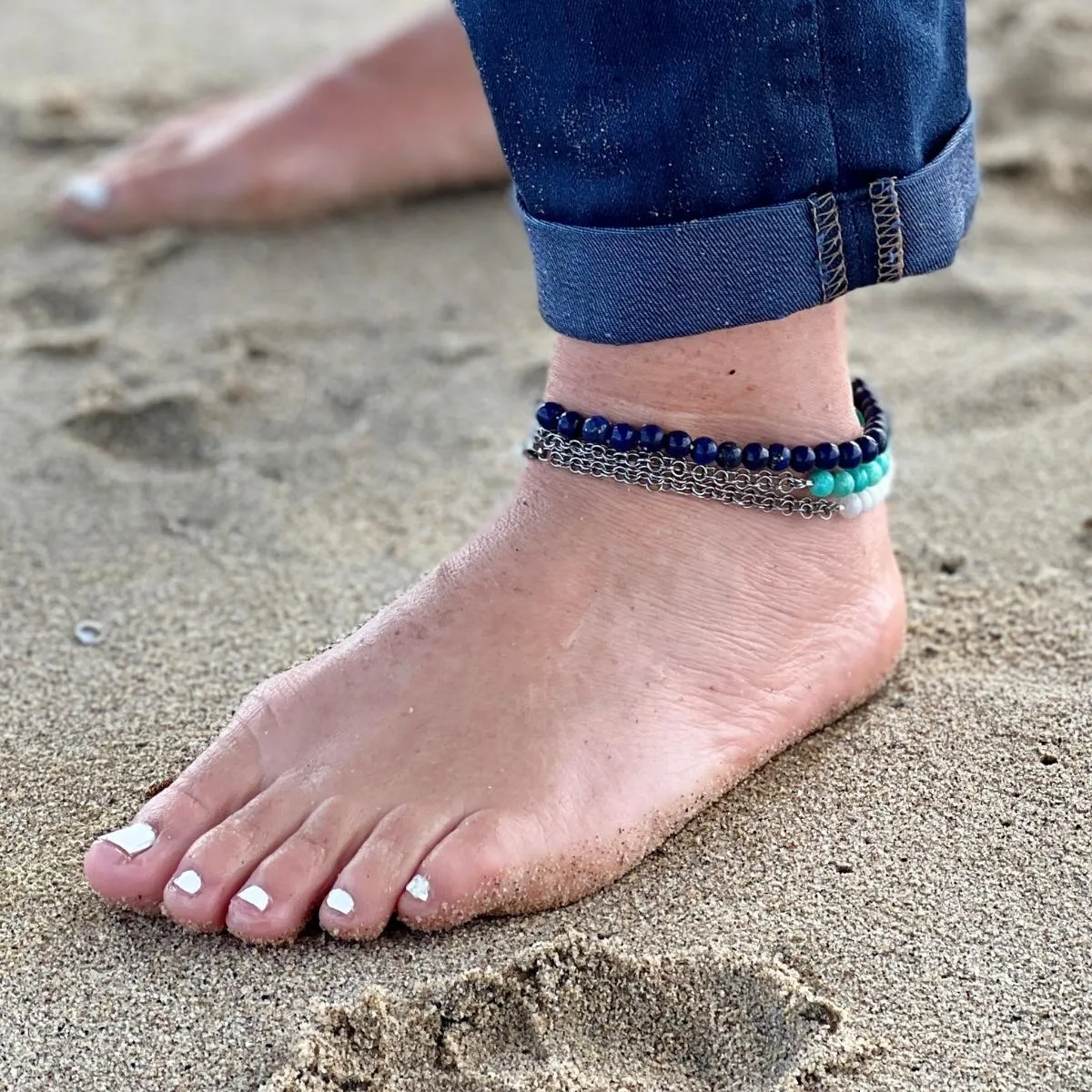 Neptunic SharkSuit Anklet with Moonstone - Sustainable Fashion for Ocean Lovers