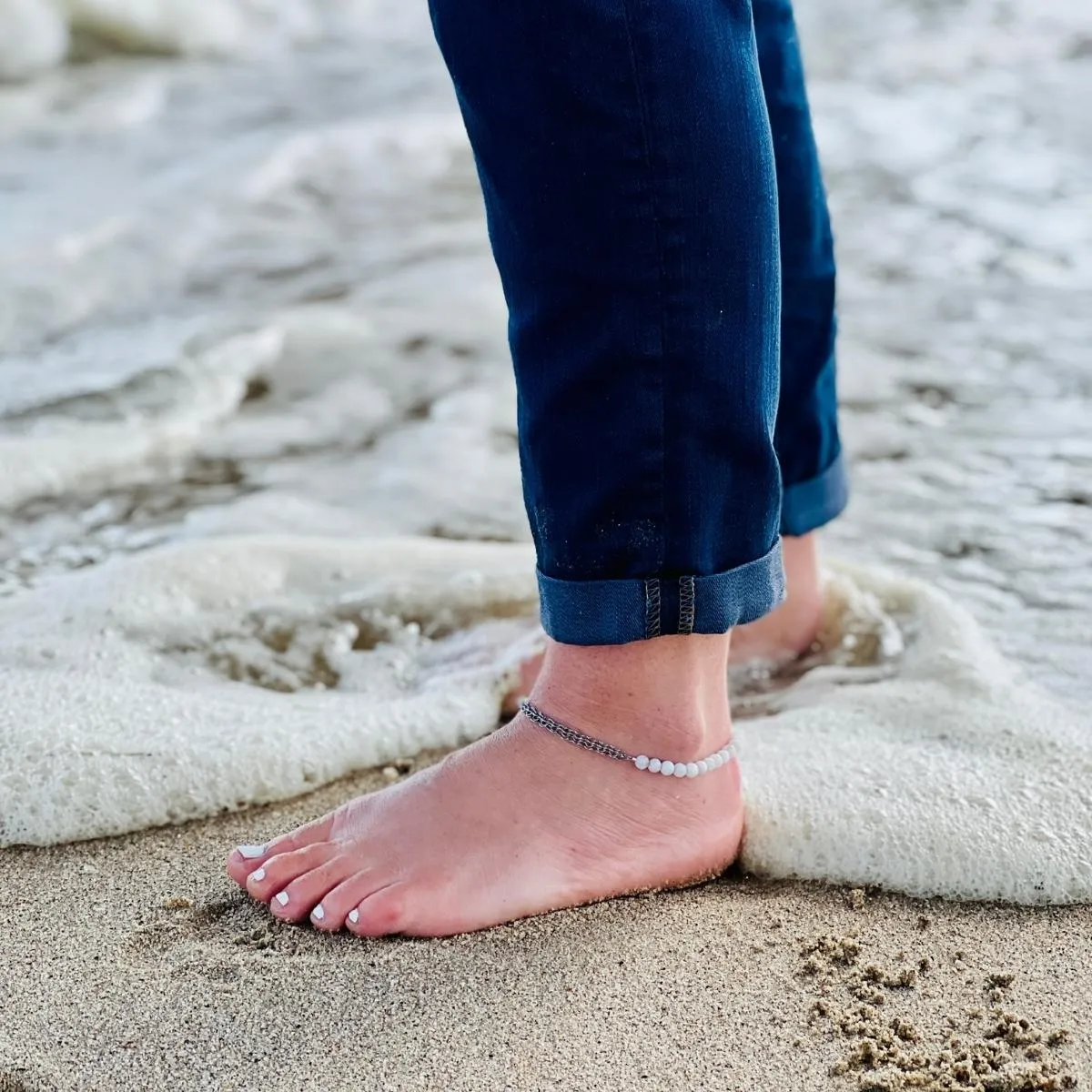 Neptunic SharkSuit Anklet with Moonstone - Sustainable Fashion for Ocean Lovers