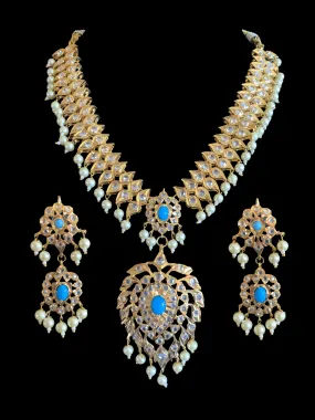 NS206 Ila nizami mango style bridal necklace with earrings in turquoise  ( READY TO SHIP  )