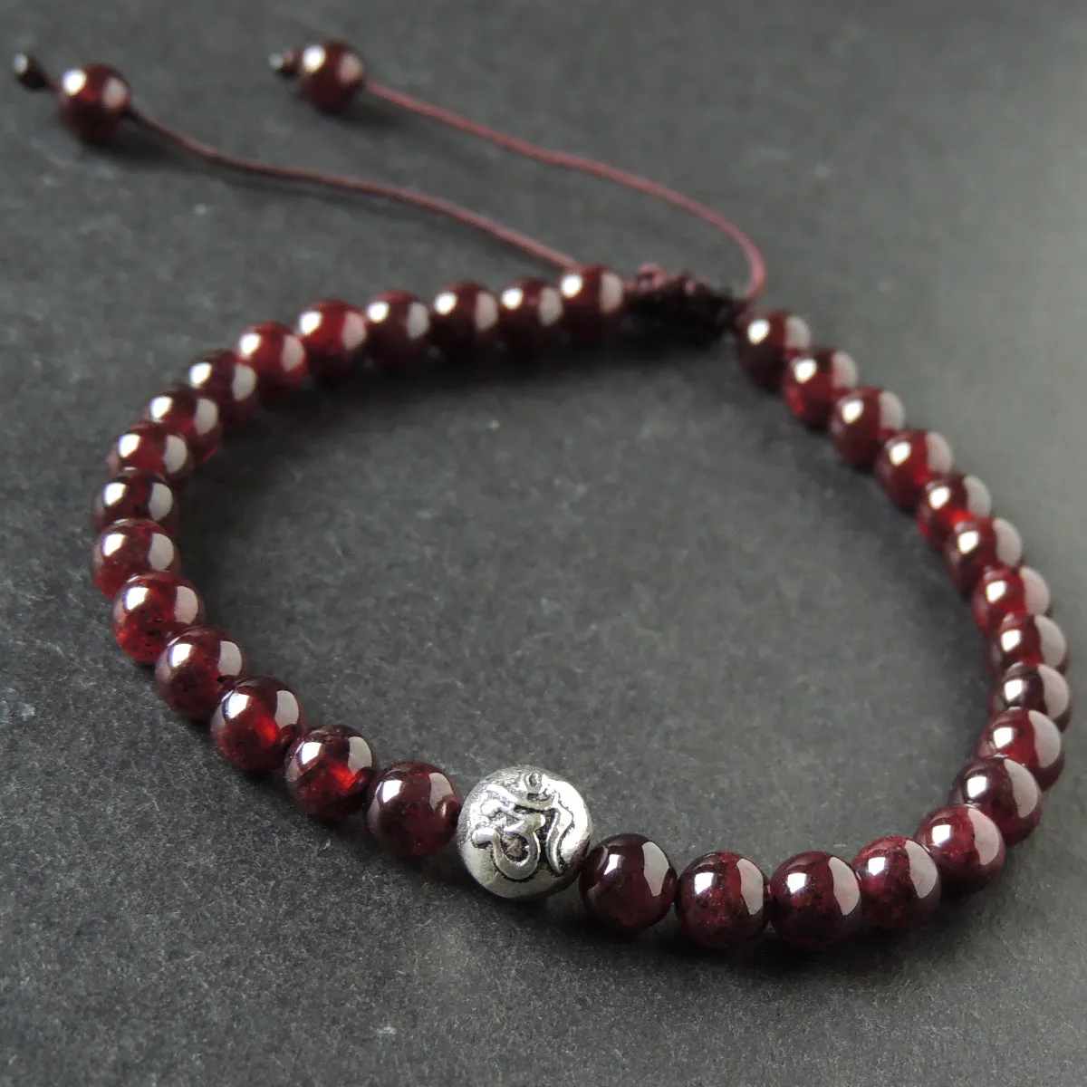 OM Red Garnet Bracelet Braided with Sterling Silver Bead for Men & Women Handmade Protection Positivity Jewelry for Base Chakra