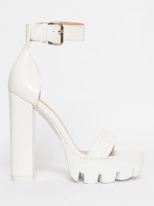 Open Toe Platform White High Heels