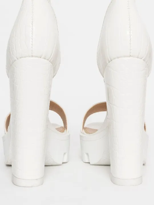 Open Toe Platform White High Heels