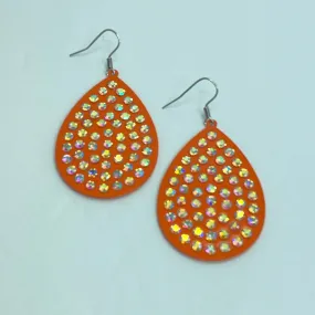 Orange Rhinestone Teardrop Earrings