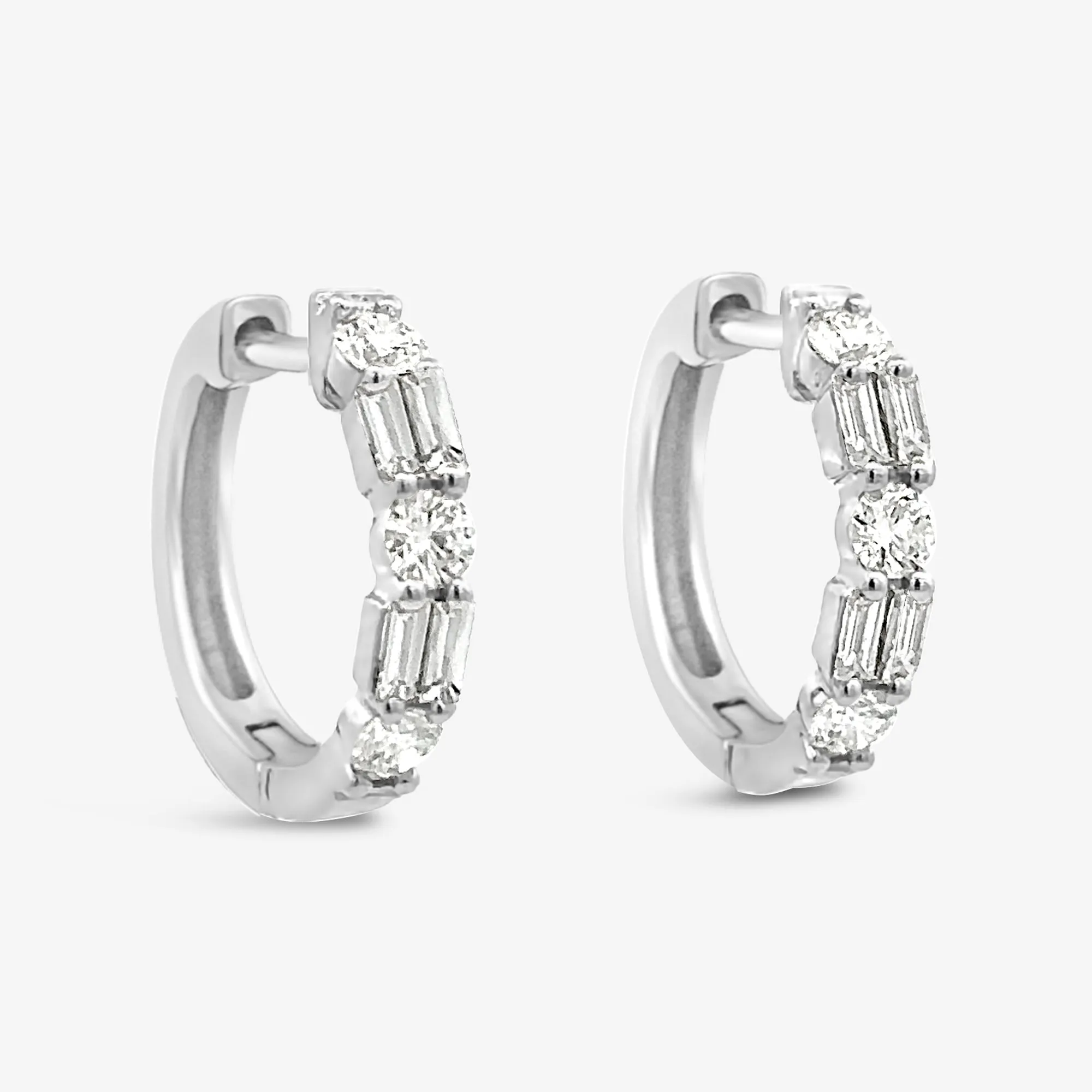 Round & Baguette 1 5/8 0.95CT Hoop Earrings