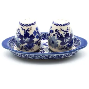 Salt & Pepper Set w/Tray in Stunning Blue