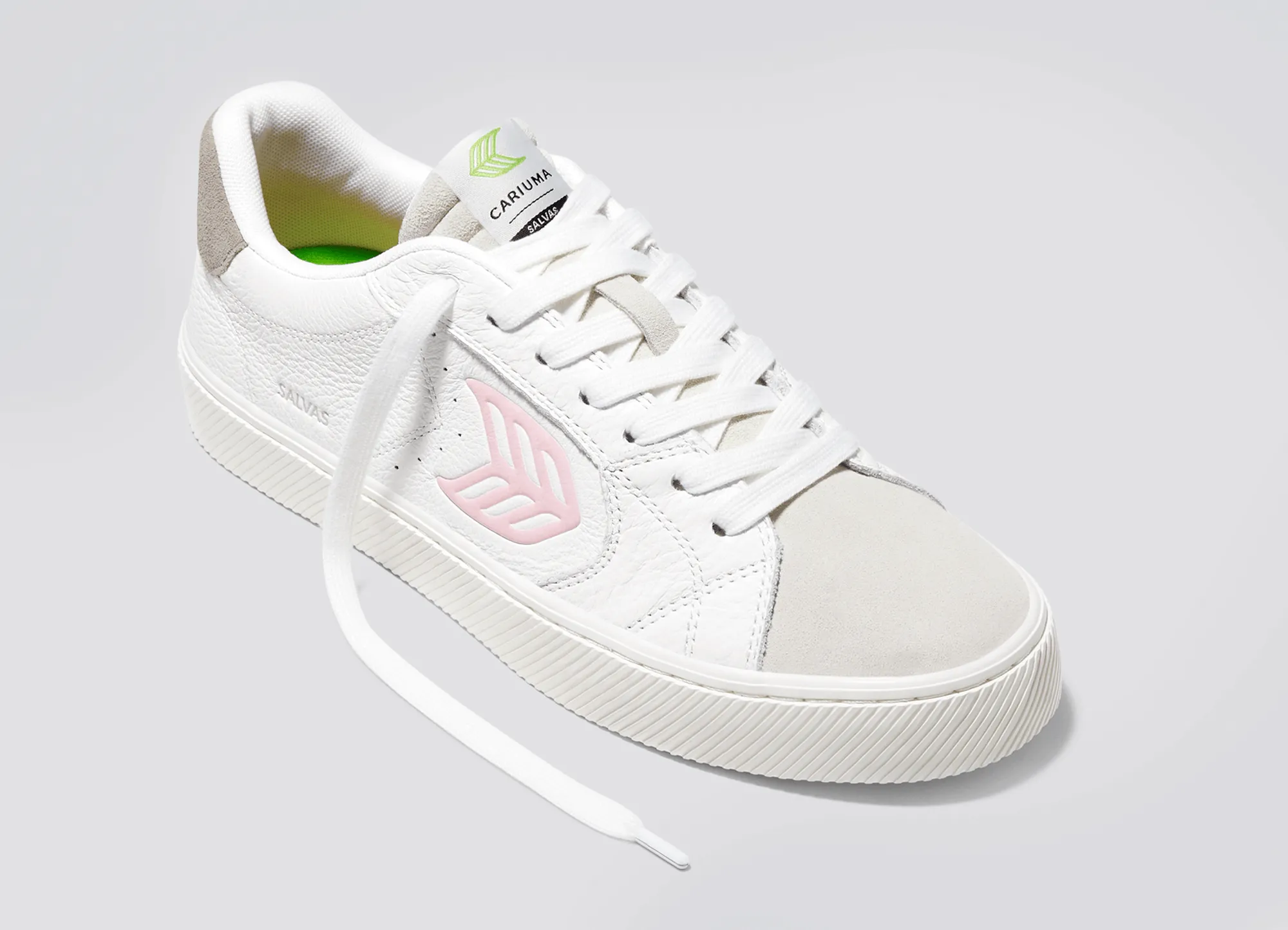 SALVAS White Premium Leather Vintage White Suede Rose Logo Sneaker Men