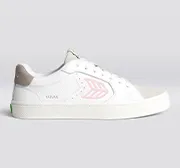 SALVAS White Premium Leather Vintage White Suede Rose Logo Sneaker Men