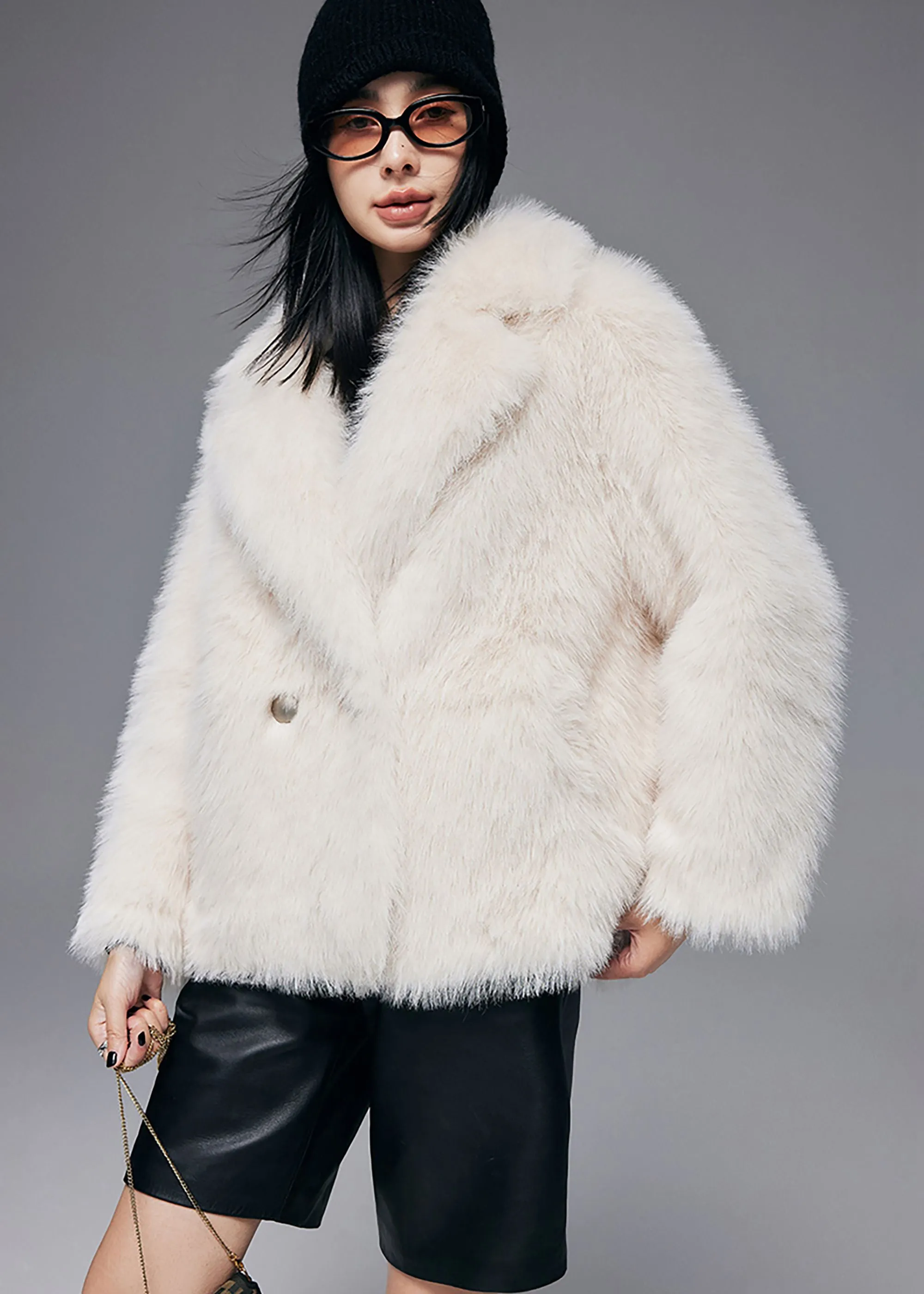 Shana Faux Fox Fur Two Button Short Coat