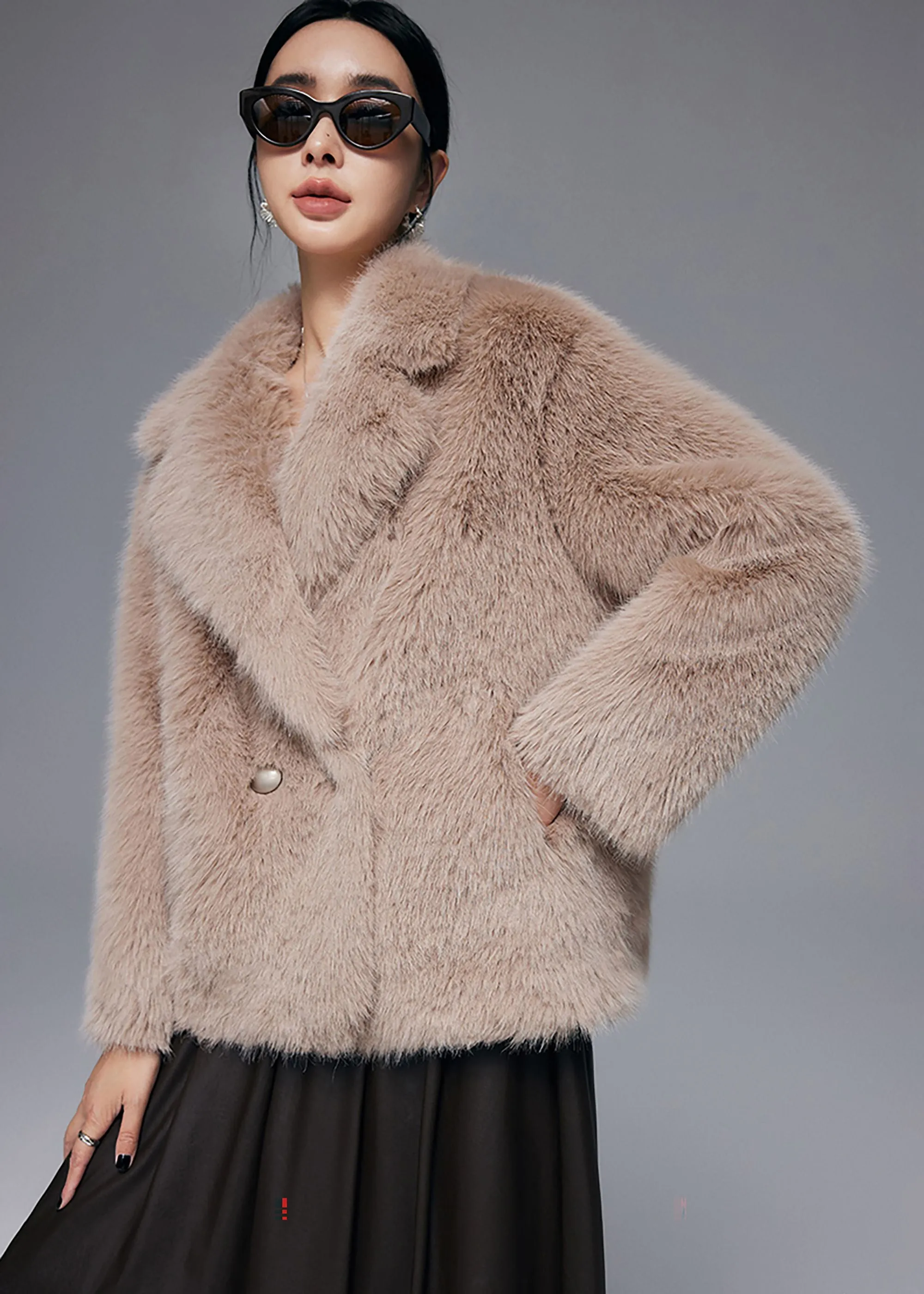 Shana Faux Fox Fur Two Button Short Coat