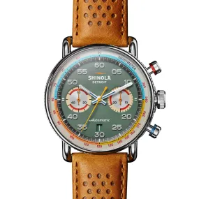 Shinola 44MM Limited Edition Canfield Speedway Pea Gravel Green Brown Leather Watch S20267678 Lap 06