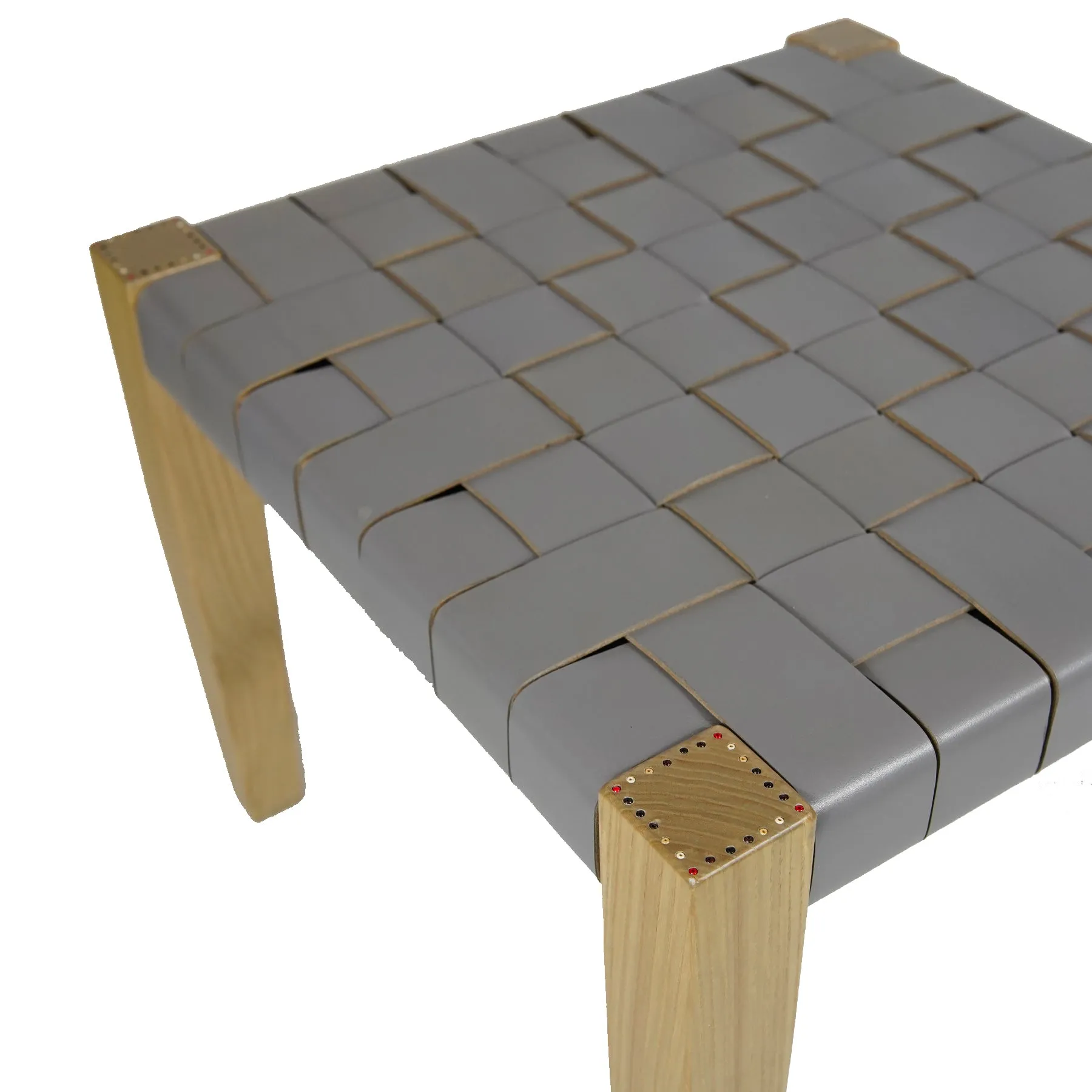 Square Short Stool Leather Grey