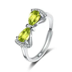 Stylish Natural Green Peridot Quartz Adjustable Ring - 925 Sterling Silver