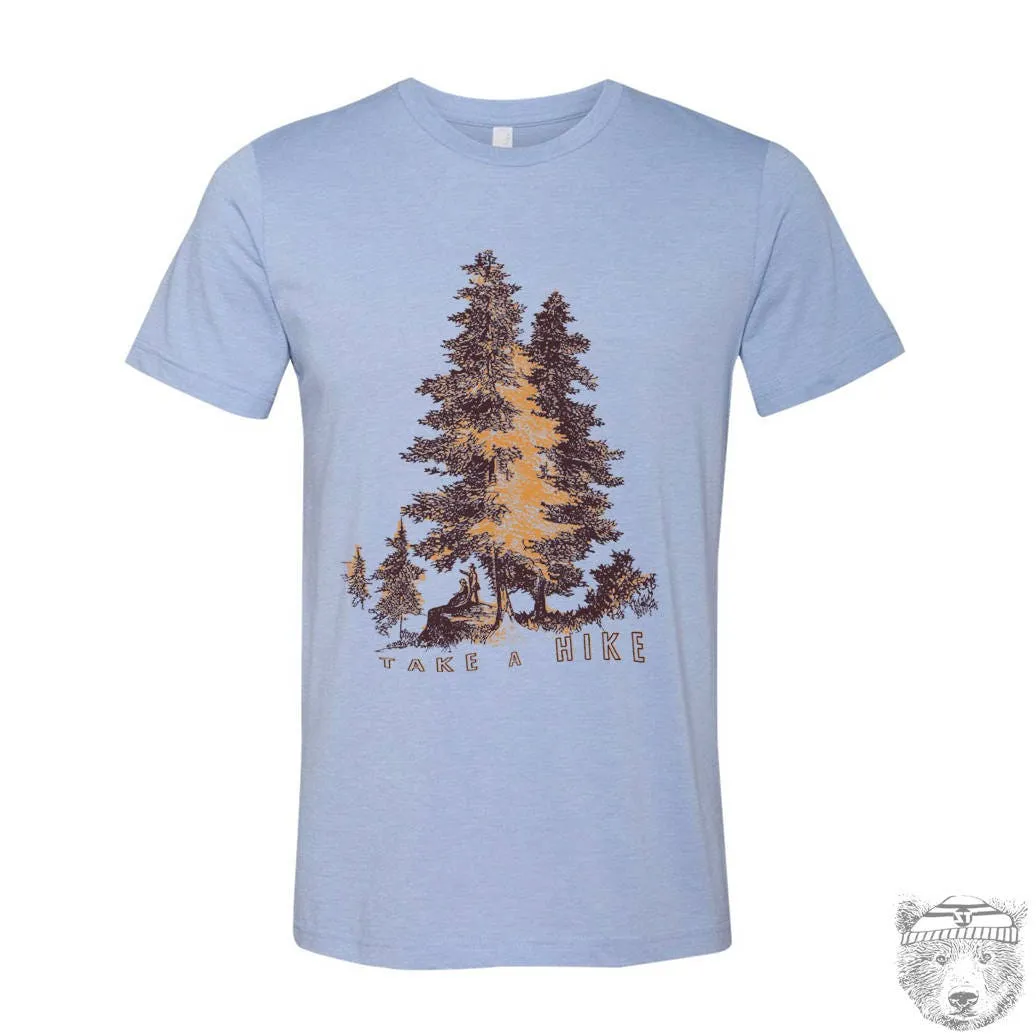 TAKE A HIKE adventure Unisex mens women's T-Shirt custom color printed tee hiking camping travel national park forest landscape illustration