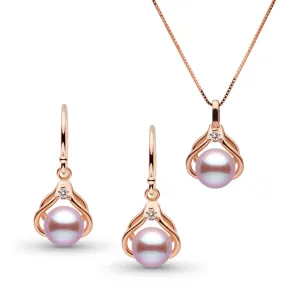 Tiara Collection Lavender Freshadama Pearl and Diamond Pendant and Earrings Set