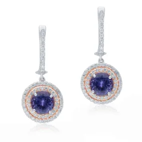 Two Tone Gold Tanzanite & Diamond Heirloom Earrings