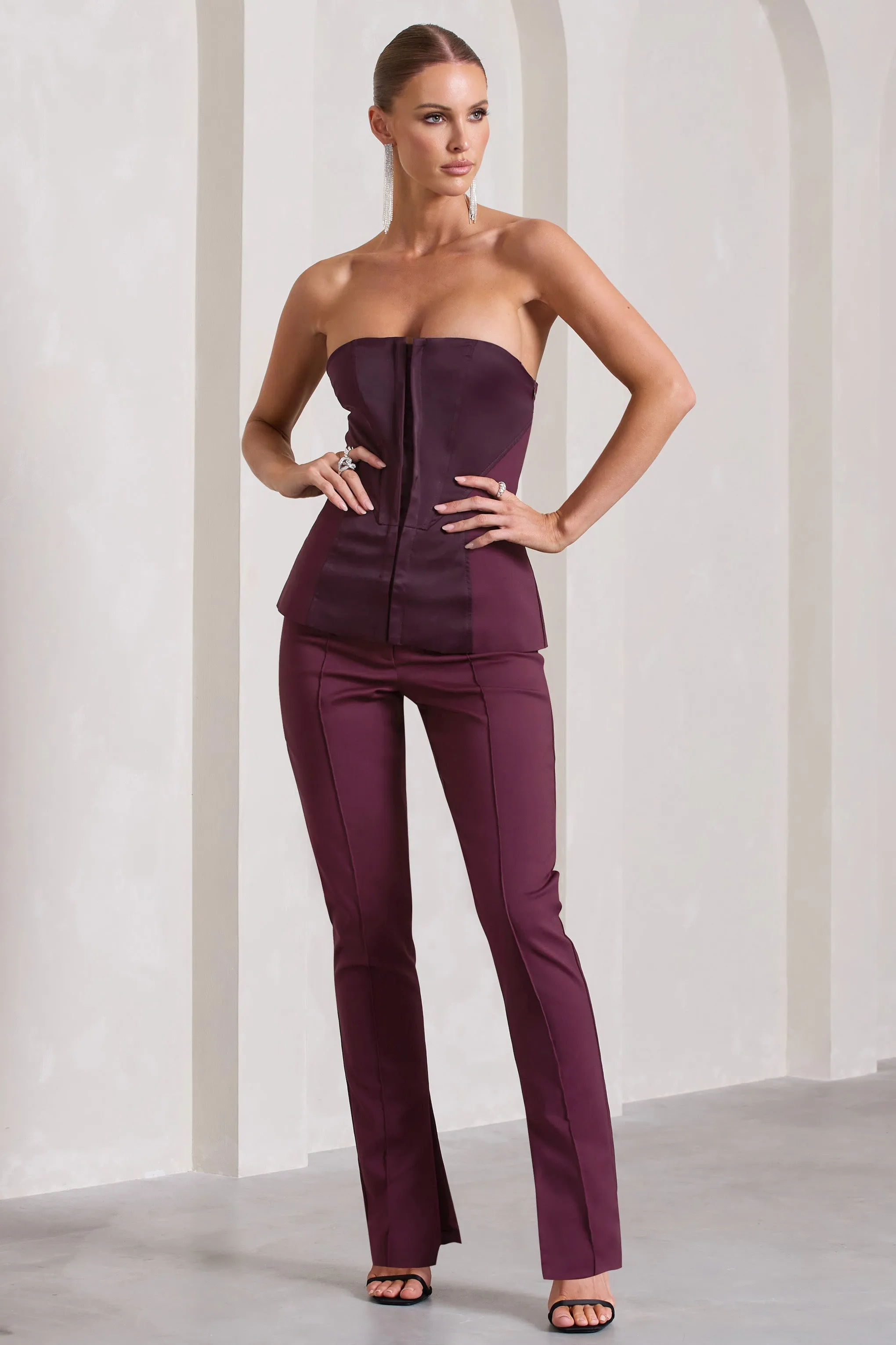 Vita | Plum High Waist Flared Trousers With Side Zip