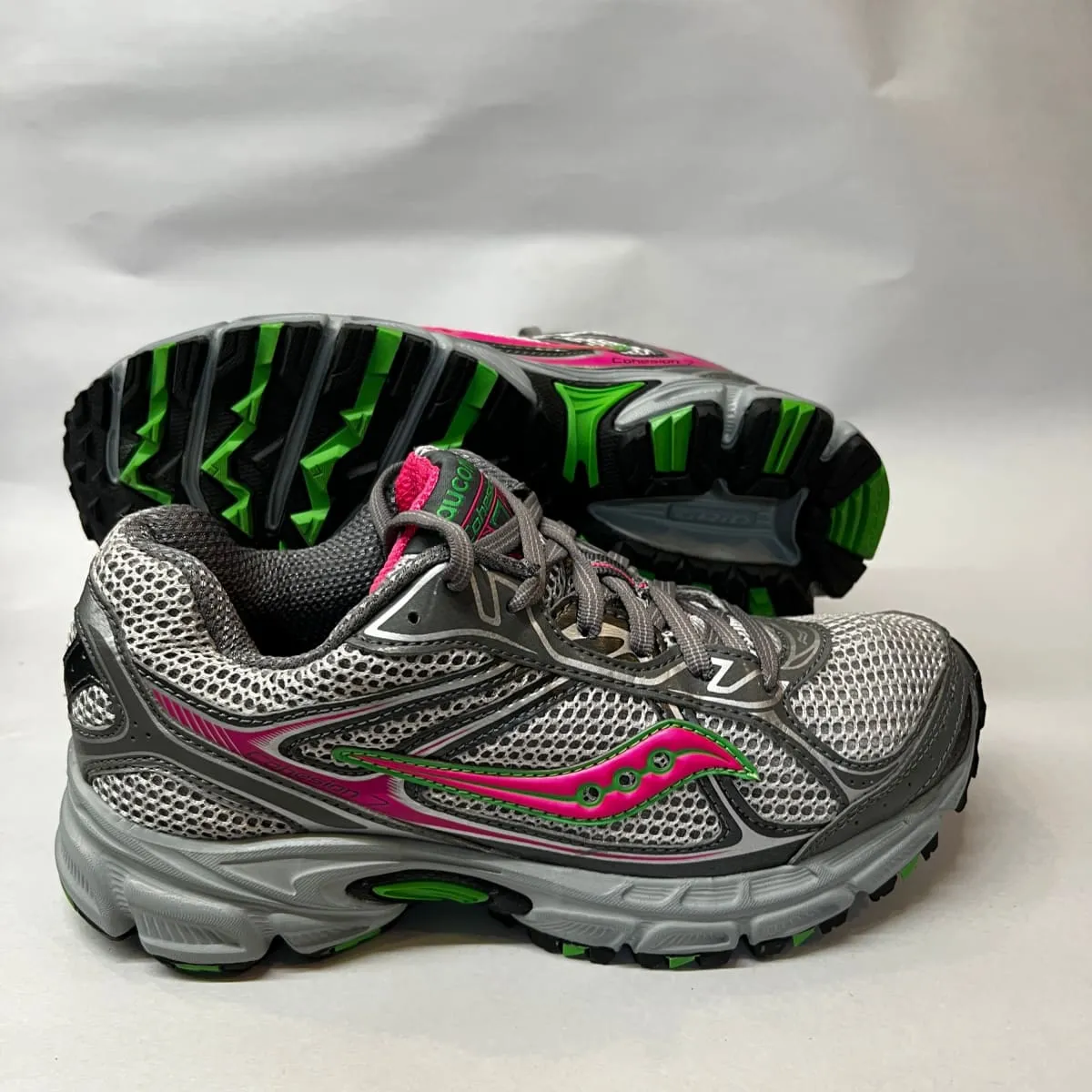 Women's Grid Cohesion TR7 Trail Running Grey/Green/Fuchsia Size 7M -Preowned